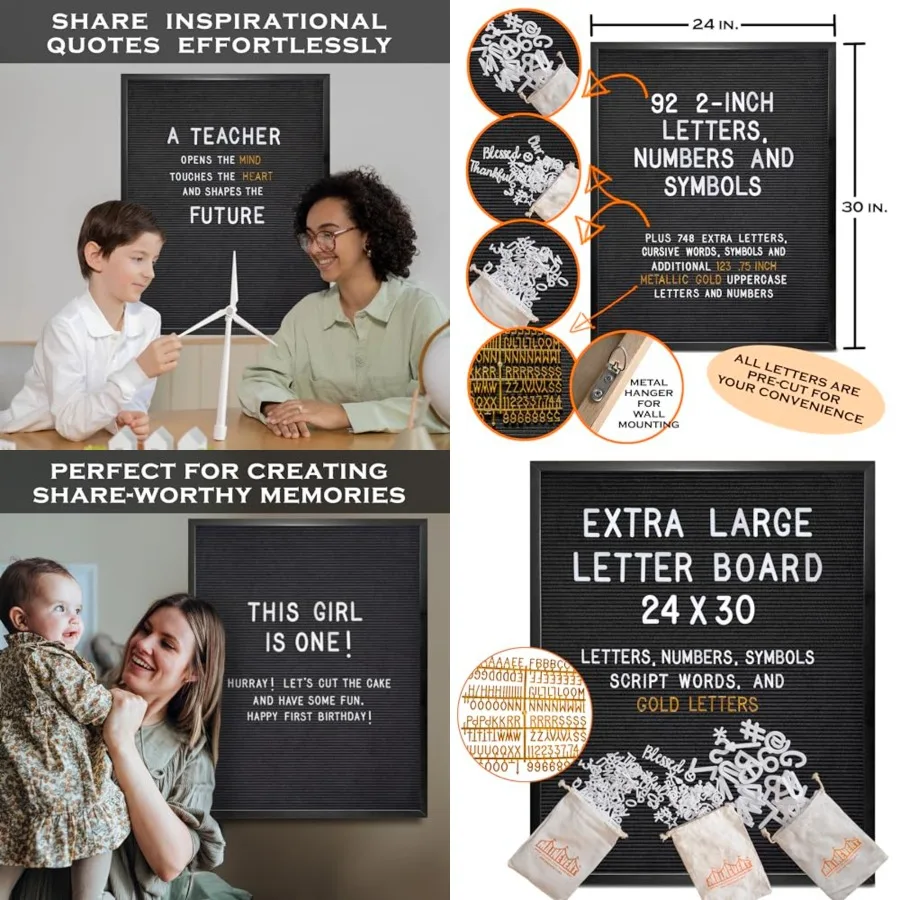 Black Felt Letter Board in Black Frame 24x30 Inch w/Gold Letters, Back to School Big Felt Board, Large Menu Board
Black Felt Letter Board in Black Frame 24x30 Inch w/Gold Letters, Back to School Big Felt Board, Large Menu Board