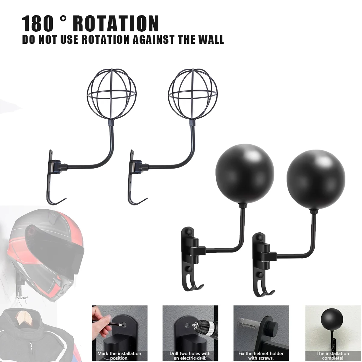 Motorcycle Helmet Rack Wall Mount Helmet Holder 180° Rotation Helmet Hanger With Hooks For Coats Caps Key hook for storage
Motorcycle Helmet Rack Wall Mount Helmet Holder 180° Rotation Helmet Hanger With Hooks For Coats Caps Key hook for storage