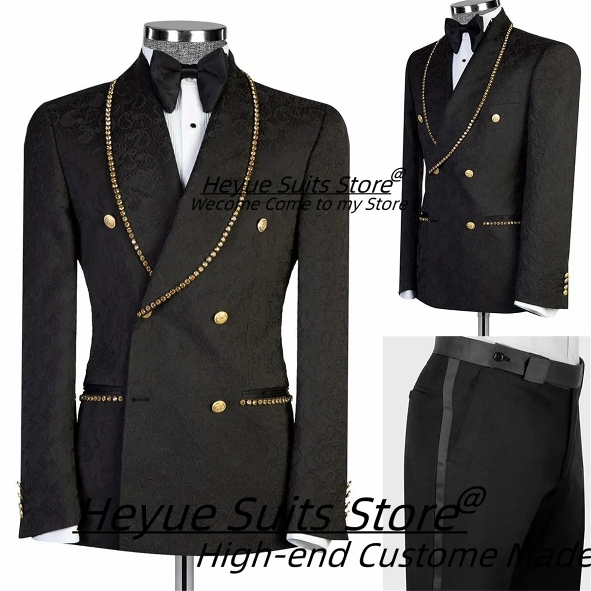 Handsome Black Jacquard Groom Wedding Tuxedos Customized Slim Fit Shawl Lapel Men Suits 2Pcs Sets Male Party Blazers Ropa Hombre
Handsome Black Jacquard Groom Wedding Tuxedos Customized Slim Fit Shawl Lapel Men Suits 2Pcs Sets Male Party Blazers Ropa Hombre