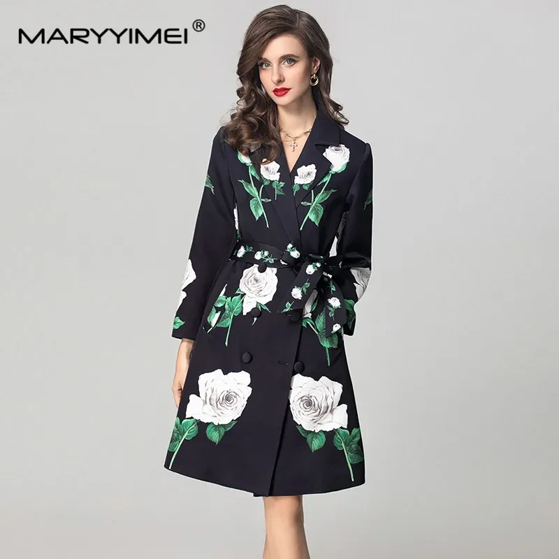 MARYYIMEI Women's Elegant Casual Holiday Coat Long-Sleeved Double-Breasted Lace-Up Slim Rose Print Overcoat
MARYYIMEI Women's Elegant Casual Holiday Coat Long-Sleeved Double-Breasted Lace-Up Slim Rose Print Overcoat