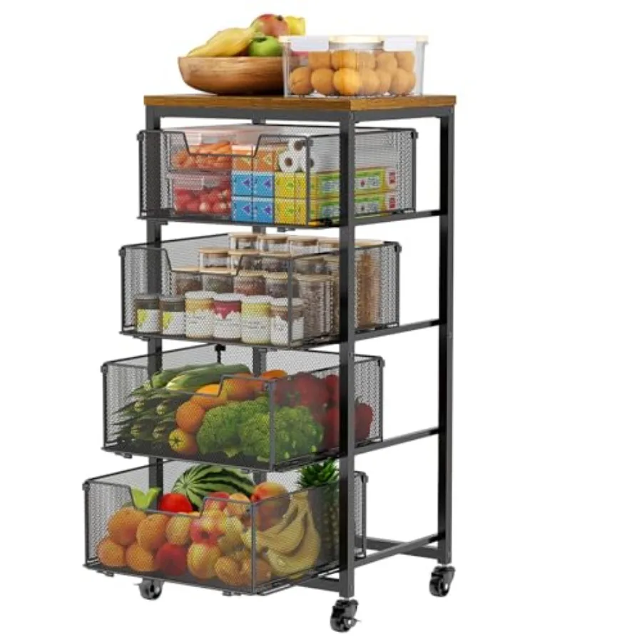 Kitchen Rolling Cart with Drawers 4-Tier Fruit Vegetable Storage Cart on Wheels with Wooden Top Kitchen Rolling Storage Rack to
Kitchen Rolling Cart with Drawers 4-Tier Fruit Vegetable Storage Cart on Wheels with Wooden Top Kitchen Rolling Storage Rack to