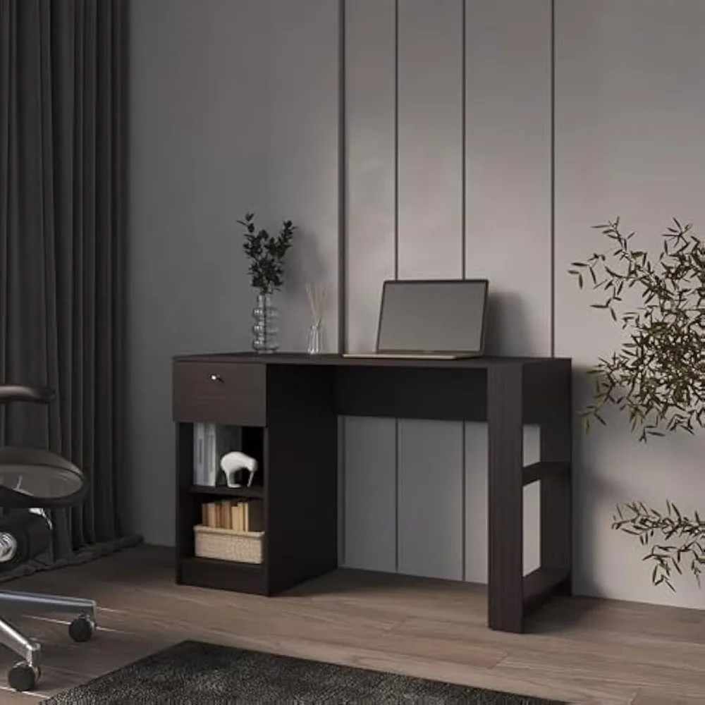 Modern Wenge Computer Desk for Enhanced Workspace, Spacious with Drawer and Open Shelves, Work or Study 
Modern Wenge Computer Desk for Enhanced Workspace, Spacious with Drawer and Open Shelves, Work or Study