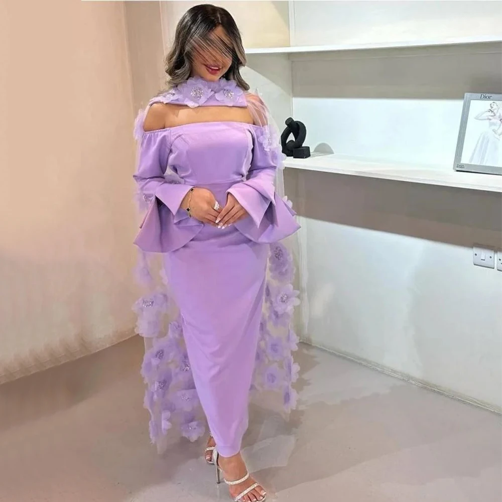 DRESS RORU Purple Evening Dress Off the Shoulder Long Sleeves Ankle Length Jersey with 3D Flower Tulle Shawl Customized Gowns
DRESS RORU Purple Evening Dress Off the Shoulder Long Sleeves Ankle Length Jersey with 3D Flower Tulle Shawl Customized Gowns
