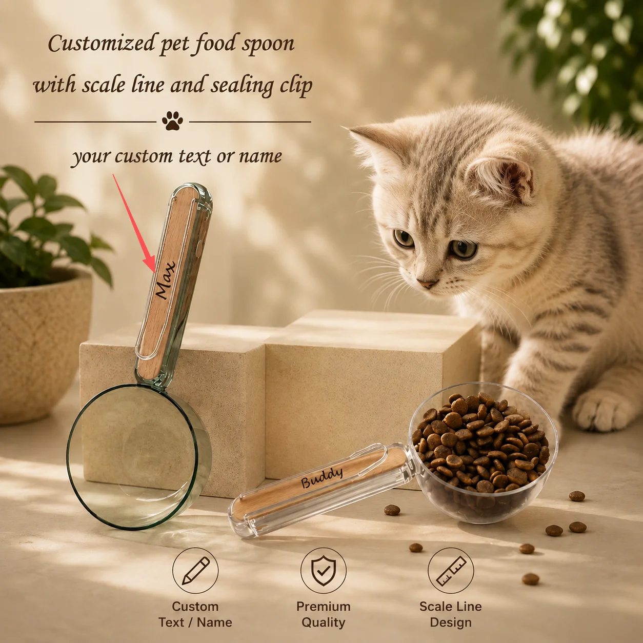 Custom Name Cat Food Scoop for Dry Food Small Pet Measuring Spoon Minimalist Plastic Kitty Scooper for Daily Feeding Kitchen Use
Custom Name Cat Food Scoop for Dry Food Small Pet Measuring Spoon Minimalist Plastic Kitty Scooper for Daily Feeding Kitchen Use