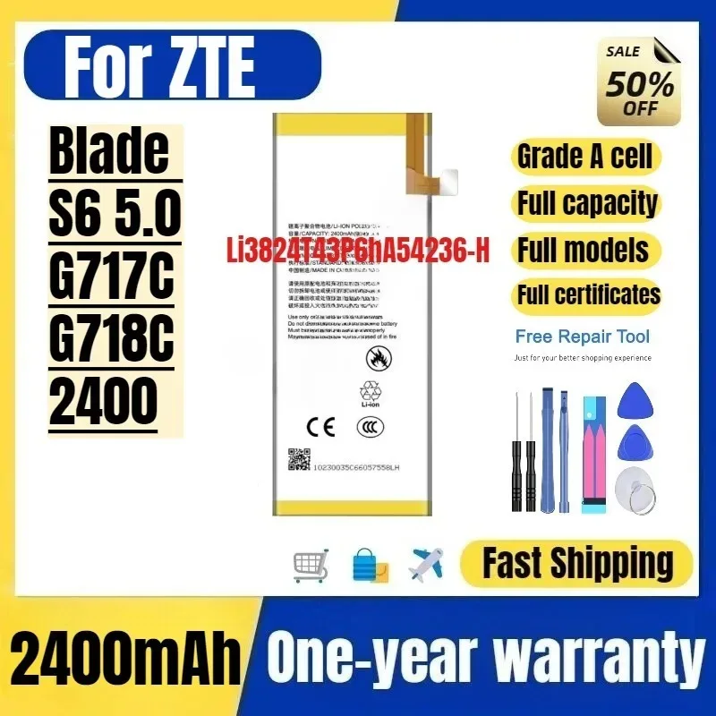 Li3824T43P6hA54236-H for ZTE Blade S6 5.0/G717C/G718C/2400 Phone Battery High Quality Replacement Bateria Grade A Cell
Li3824T43P6hA54236-H for ZTE Blade S6 5.0/G717C/G718C/2400 Phone Battery High Quality Replacement Bateria Grade A Cell