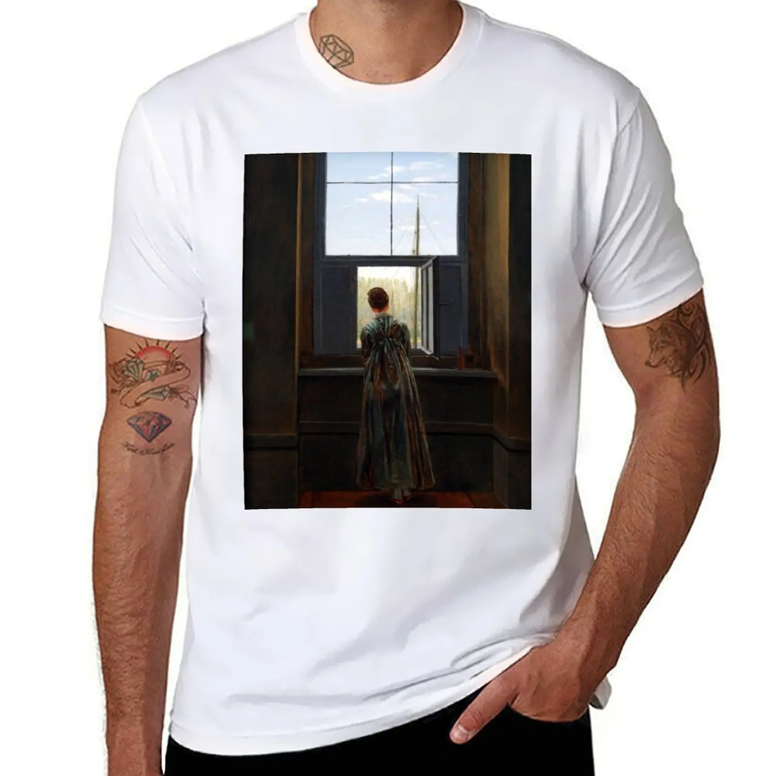 Caspar David Friedrich: Woman at a Window, 1822, футболки для мужчин, белая футболка для мужчин, футболка
Caspar David Friedrich: Woman at a Window, 1822, футболки для мужчин, белая футболка для мужчин, футболка