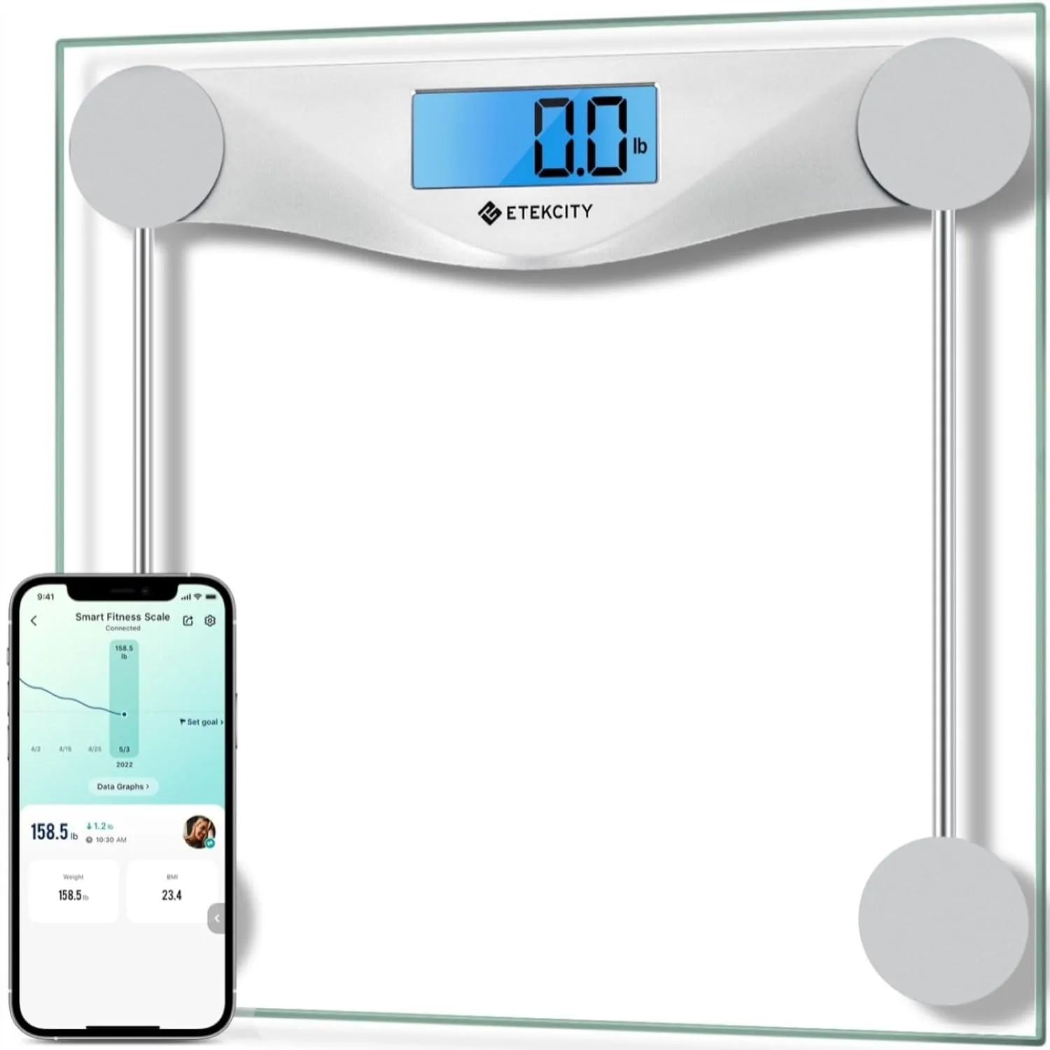Bluetooth Body Weight Scale With BMI Tracking, High Precision Digital Bathroom Scale For Home Use, Large Blue LCD Display, 400 Lbs Capacity
Bluetooth Body Weight Scale With BMI Tracking, High Precision Digital Bathroom Scale For Home Use, Large Blue LCD Display, 400 Lbs Capacity