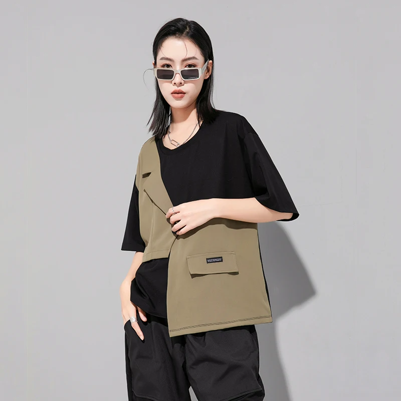 Street Fashion Loose Fit Short Sleeve T-Shirt Women's Design Sense Color Block Suit Collar Top Casual Style Creative Pattern
Street Fashion Loose Fit Short Sleeve T-Shirt Women's Design Sense Color Block Suit Collar Top Casual Style Creative Pattern