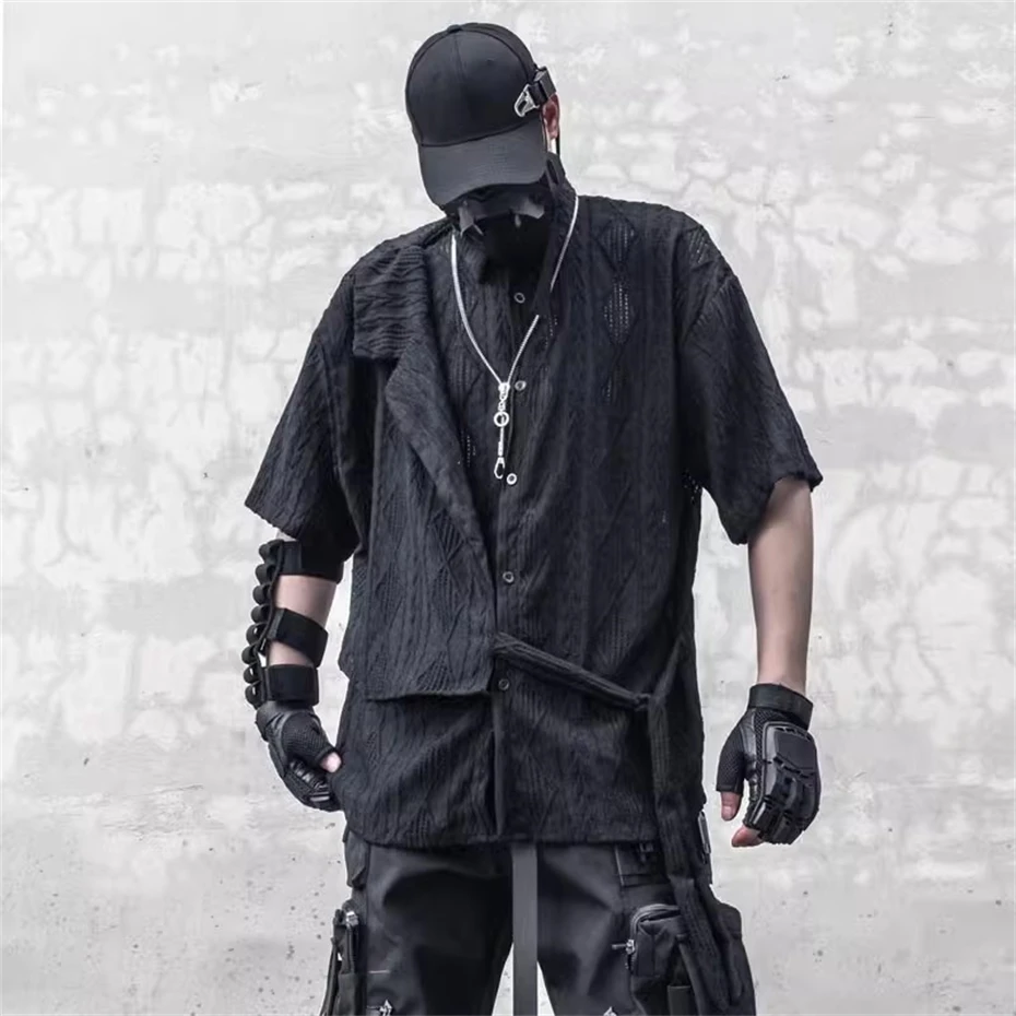 Mens Hollow Short Sleeve Shirt Summer Fake Two Pieces Casual Shirt Coats Men Tactical Hip Hop Streetwear Strap Design Tops Shirt
Mens Hollow Short Sleeve Shirt Summer Fake Two Pieces Casual Shirt Coats Men Tactical Hip Hop Streetwear Strap Design Tops Shirt