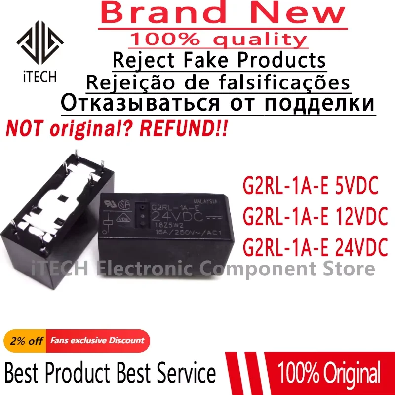 10 шт./лот, оригинальное реле G2RL-1A-E 12VDC 24VDC 5VDC, 100% новое и подлинное
10 шт./лот, оригинальное реле G2RL-1A-E 12VDC 24VDC 5VDC, 100% новое и подлинное