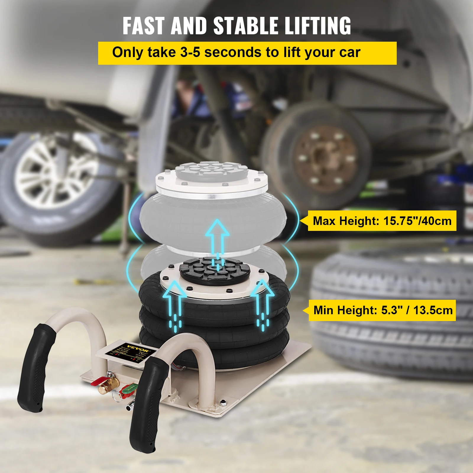 Пневматический домкрат VEVOR 3 тонны с двойной/тройной подушкой, быстрый подъем, высота подъема 30/40 см, для фургонов, внедорожников, легковых автомобилей, инструмент для ремонта
Пневматический домкрат VEVOR 3 тонны с двойной/тройной подушкой, быстрый подъем, высота подъема 30/40 см, для фургонов, внедорожников, легковых автомобилей, инструмент для ремонта