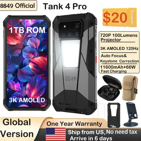 8849 Tank 4 Pro Unihertz 5G Rugged Projector Smartphone 1TB 36G Android 14 Sports Phone 11600mAh Dimensity8300 AMOLED 120HZ