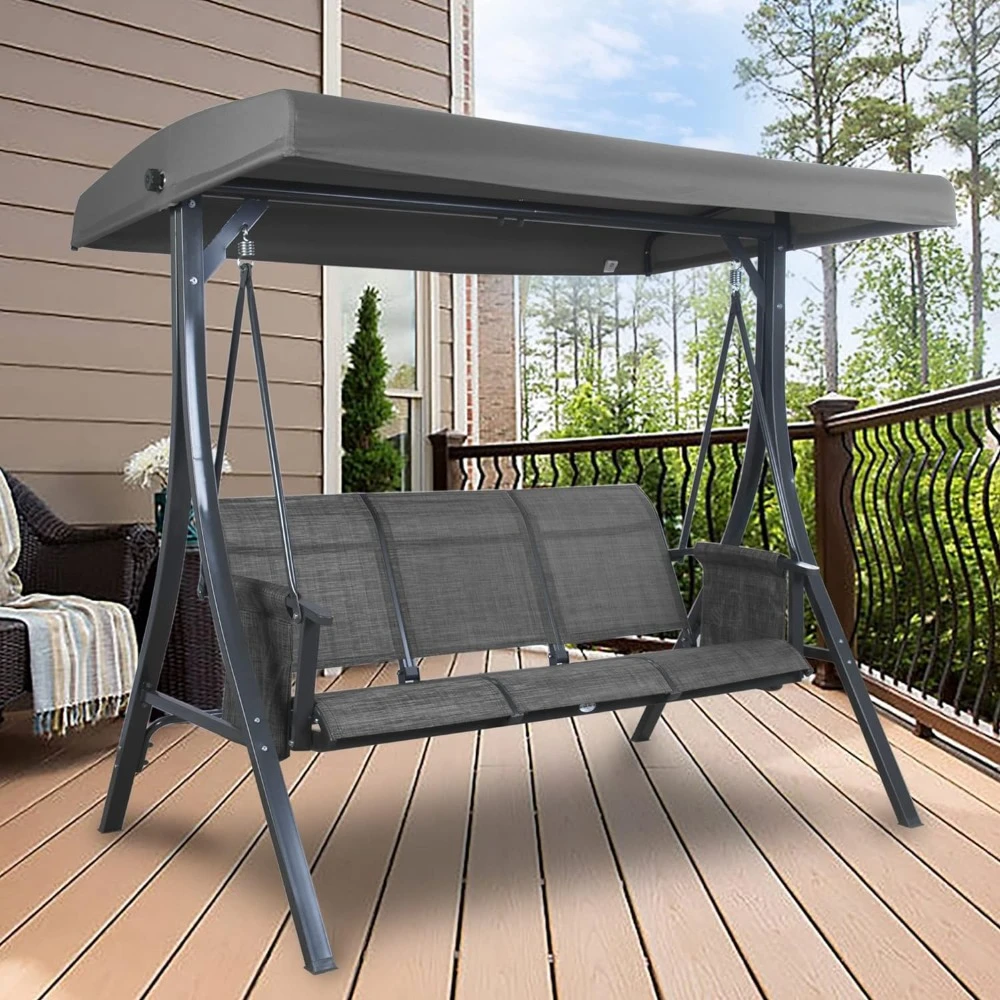 Patio Swing, Outdoor Porch Swings Glider with Adjustable Canopy, Side Pouches, Breathable Seat and Back, 3-Seat Patio Swing
Patio Swing, Outdoor Porch Swings Glider with Adjustable Canopy, Side Pouches, Breathable Seat and Back, 3-Seat Patio Swing