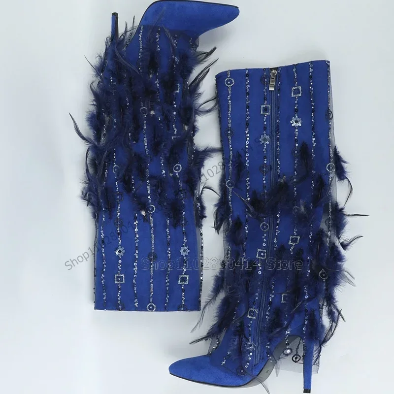 Blue Feather Sequins Decor Pointed Toe Boots Side Zipper Women Shoes Thin High Heels New Fashion Party 2026 Zapatos Para Mujere
Blue Feather Sequins Decor Pointed Toe Boots Side Zipper Women Shoes Thin High Heels New Fashion Party 2026 Zapatos Para Mujere