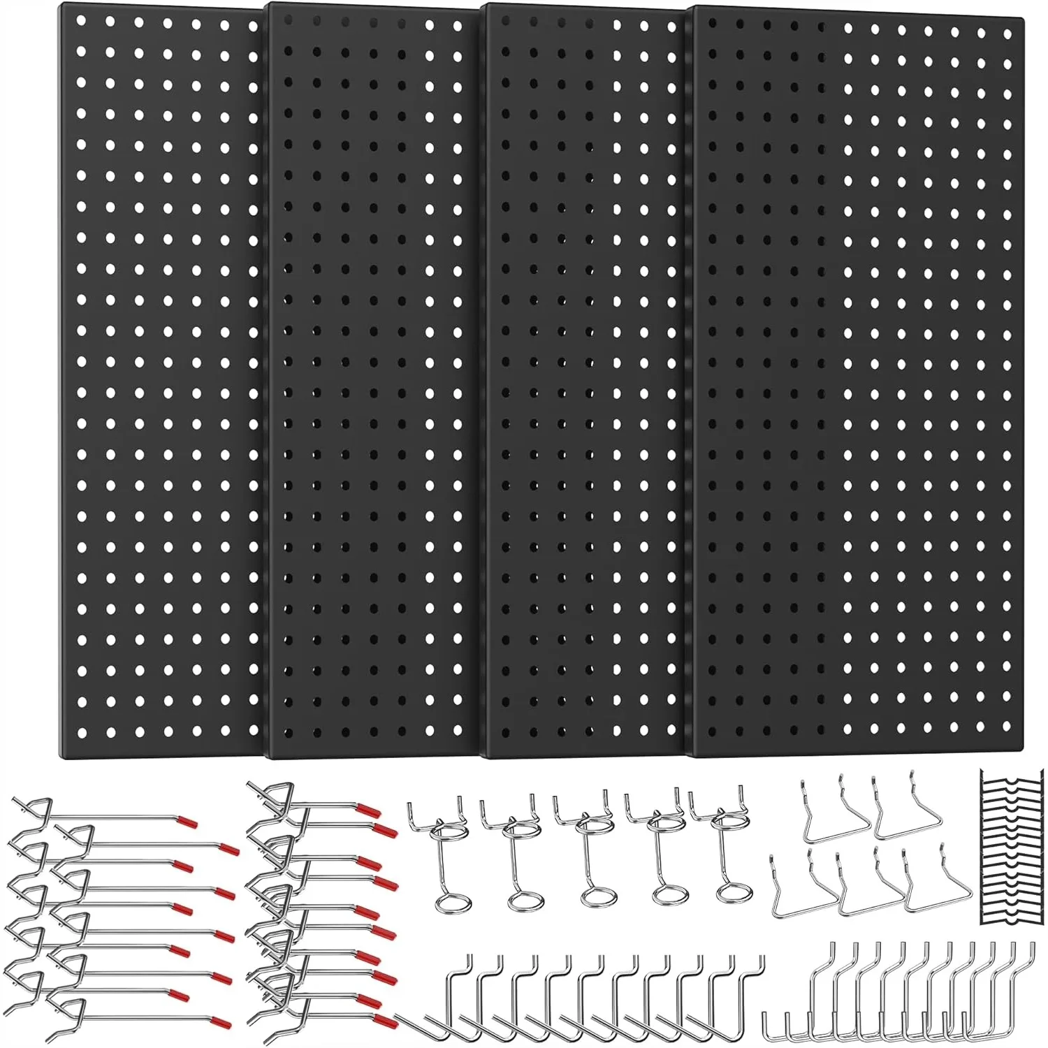 Metal Peg Board Panels with Hooks, 4 Pack 24"x12" Pegboard Wall Tool Organizer for Garage, 84pcs Accessories, Heavy Duty Steel
Metal Peg Board Panels with Hooks, 4 Pack 24"x12" Pegboard Wall Tool Organizer for Garage, 84pcs Accessories, Heavy Duty Steel