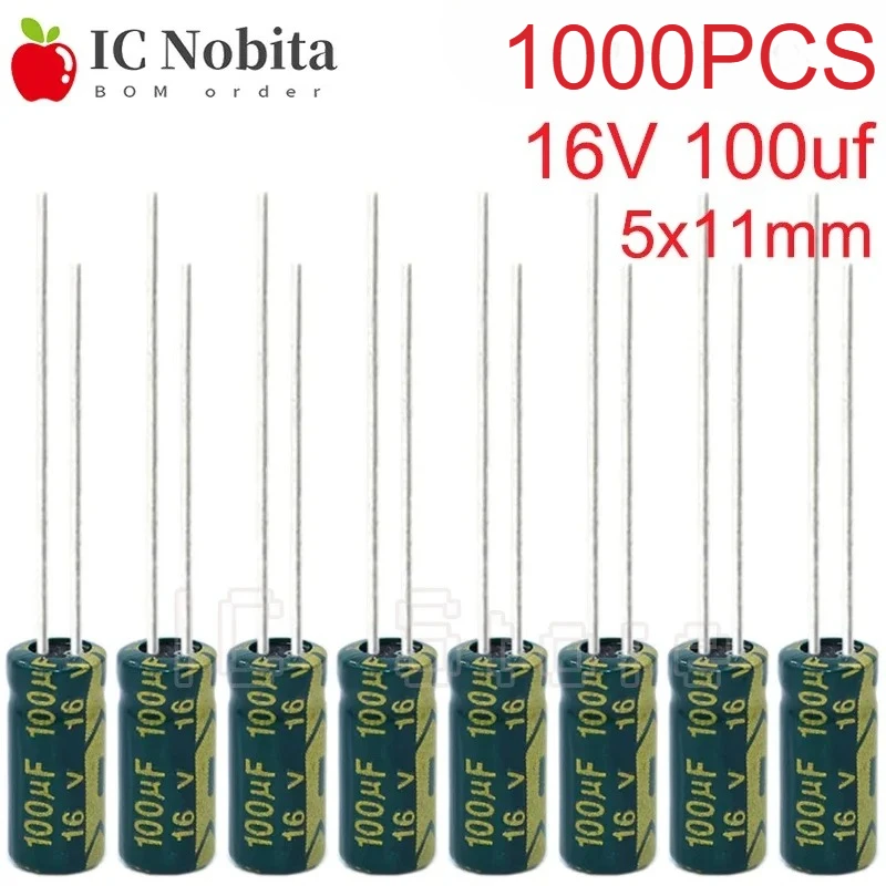 1000PCS 16V 100uf Capacitor High Frequency Low ESR 5x11mm Aluminum Capacitor 5*11
1000PCS 16V 100uf Capacitor High Frequency Low ESR 5x11mm Aluminum Capacitor 5*11