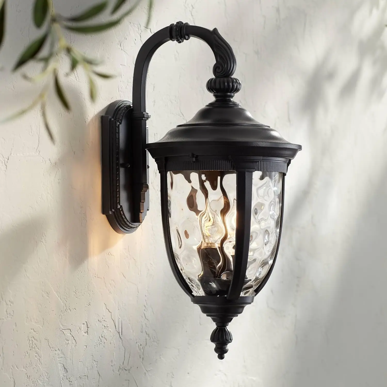 European Outdoor Wall Light Fixture Textured Black Metal 20 1/2" Hammered Glass Decor for Exterior Hous
European Outdoor Wall Light Fixture Textured Black Metal 20 1/2" Hammered Glass Decor for Exterior Hous