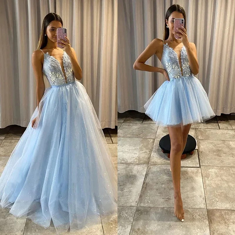 Glitter Tulle Appliques Prom Dress with Detachable Train Sweetheart 2 Pieces Long Evening Gowns Serenity Blue Party Dresses 2025
Glitter Tulle Appliques Prom Dress with Detachable Train Sweetheart 2 Pieces Long Evening Gowns Serenity Blue Party Dresses 2025