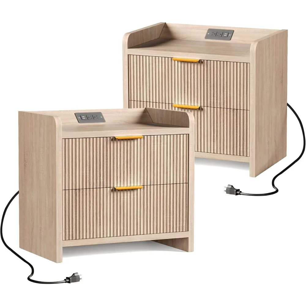 Fluted Nightstand Set of 2, 23.6" Night Stand with Charging Station,Modern Side Table with 2 Drawers,Bedside Table for Bedroom,L
Fluted Nightstand Set of 2, 23.6" Night Stand with Charging Station,Modern Side Table with 2 Drawers,Bedside Table for Bedroom,L