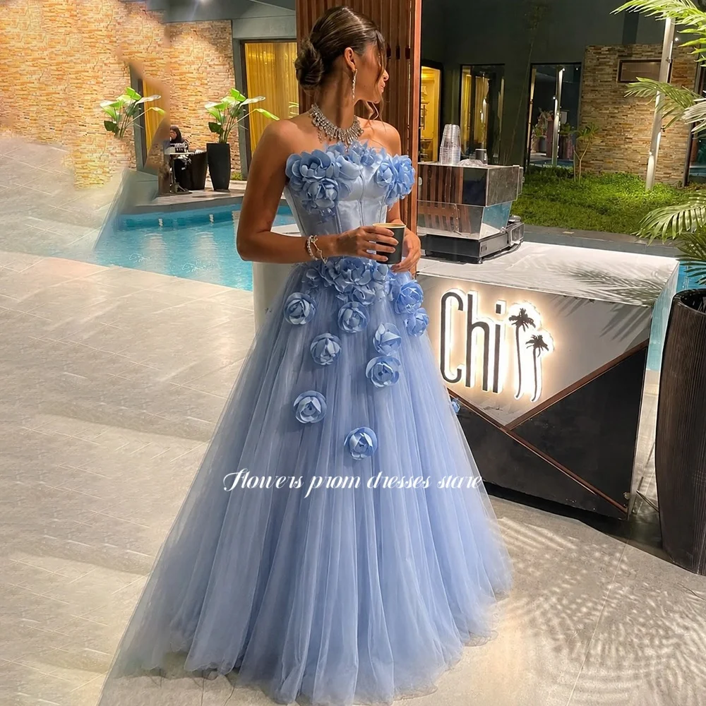 Flowers Blue Evening Dress with 3D Flowers A Line Party Gowns Strapless Celebrity Gala Dress vestidos de fiesta Customized
Flowers Blue Evening Dress with 3D Flowers A Line Party Gowns Strapless Celebrity Gala Dress vestidos de fiesta Customized