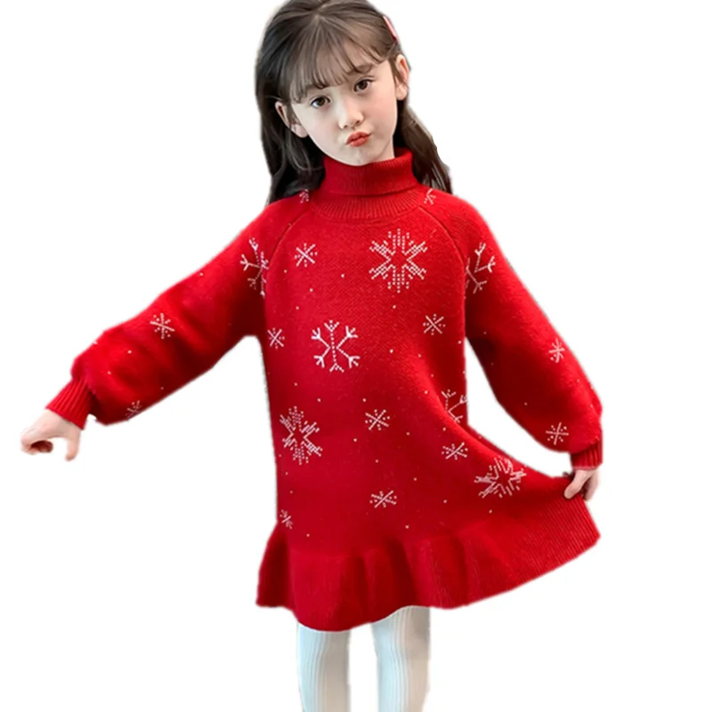 Red Kids Christmas Sweater Dress For Girl Fashion New Year Knitwear with Snowflakes Child Princess Autumn Winter Knitted Clothes
Red Kids Christmas Sweater Dress For Girl Fashion New Year Knitwear with Snowflakes Child Princess Autumn Winter Knitted Clothes