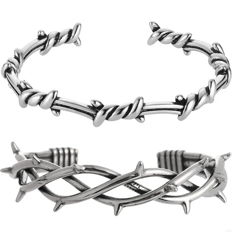 CORD Gothic Inspired Thorn Punk Bracelet Stainless Steel Adjustable Sizing Open Bangle Accessory for Women and Men
CORD Gothic Inspired Thorn Punk Bracelet Stainless Steel Adjustable Sizing Open Bangle Accessory for Women and Men