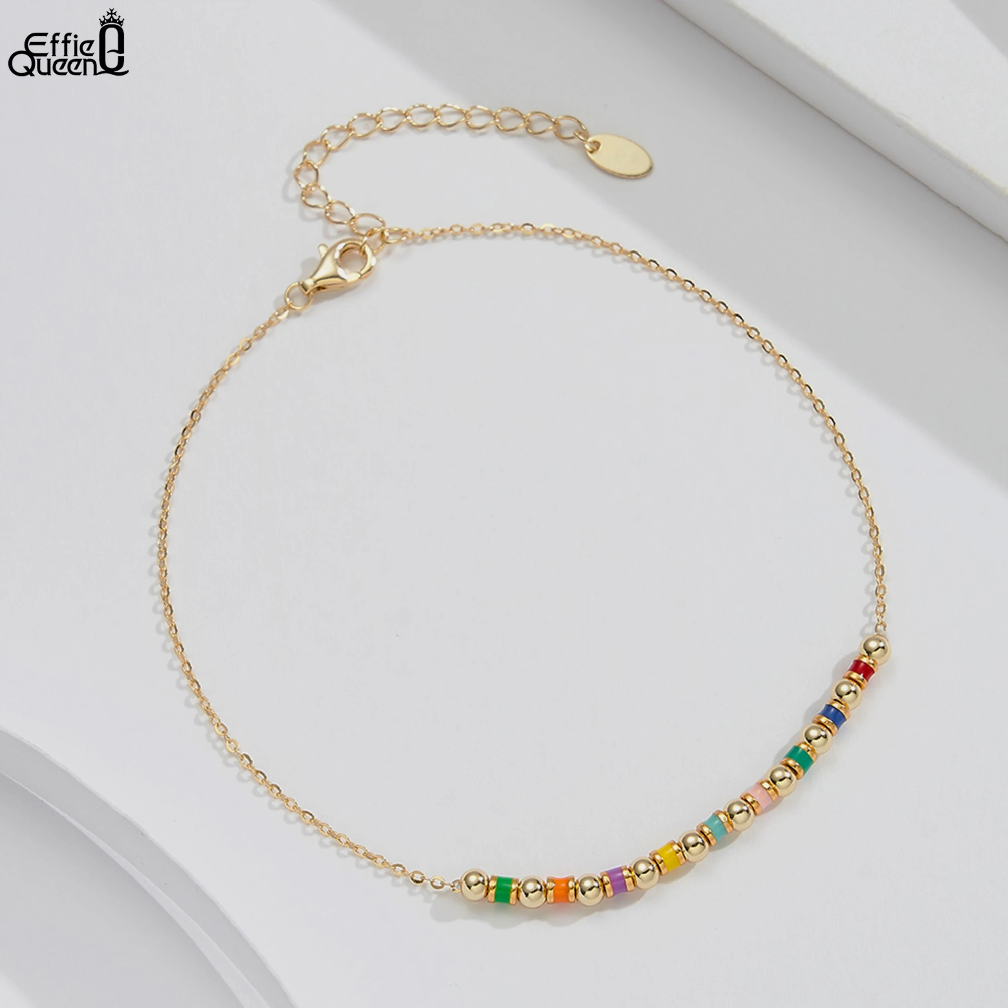 Effie Queen 925 Sterling Silver Rainbow Beads Ankle Bracelet Women's Adjustable 14K Gold Plated Anklet Summer Accessories SA94
Effie Queen 925 Sterling Silver Rainbow Beads Ankle Bracelet Women's Adjustable 14K Gold Plated Anklet Summer Accessories SA94