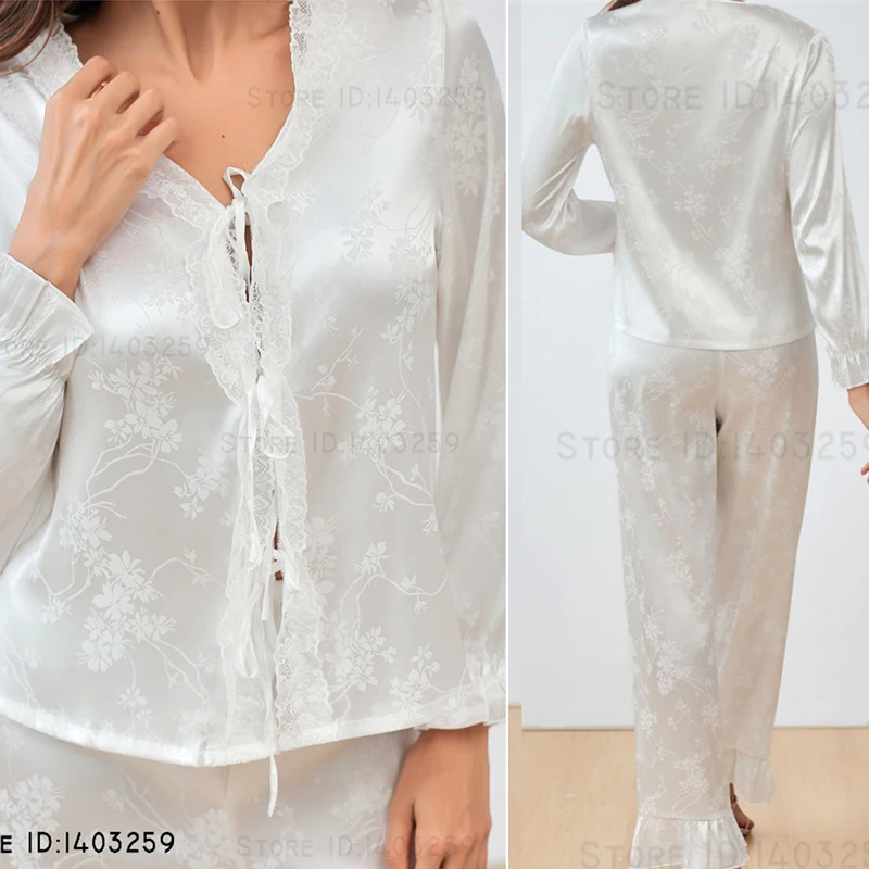Chinese Style Jacquard Pajamas Set Women's Sleepwear Elegant French Style Lace Long Sleeve Trouser Pijamas Suit Rayon Homewear
Chinese Style Jacquard Pajamas Set Women's Sleepwear Elegant French Style Lace Long Sleeve Trouser Pijamas Suit Rayon Homewear