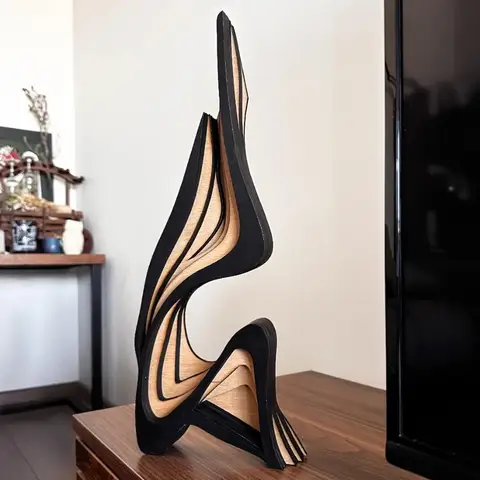 Statue abstraite artistique en bois, design épuré, pour étagère, décoration de maison, ornements de bureau, décoration esthétique pour la maison