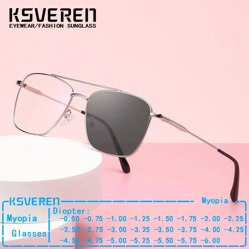 Double Bridge Alloy Pilot Photochromic Myopia Glasses Men Designer Prescription Glasses Color Changing Outdoor Sunglasses -0.5
Double Bridge Alloy Pilot Photochromic Myopia Glasses Men Designer Prescription Glasses Color Changing Outdoor Sunglasses -0.5