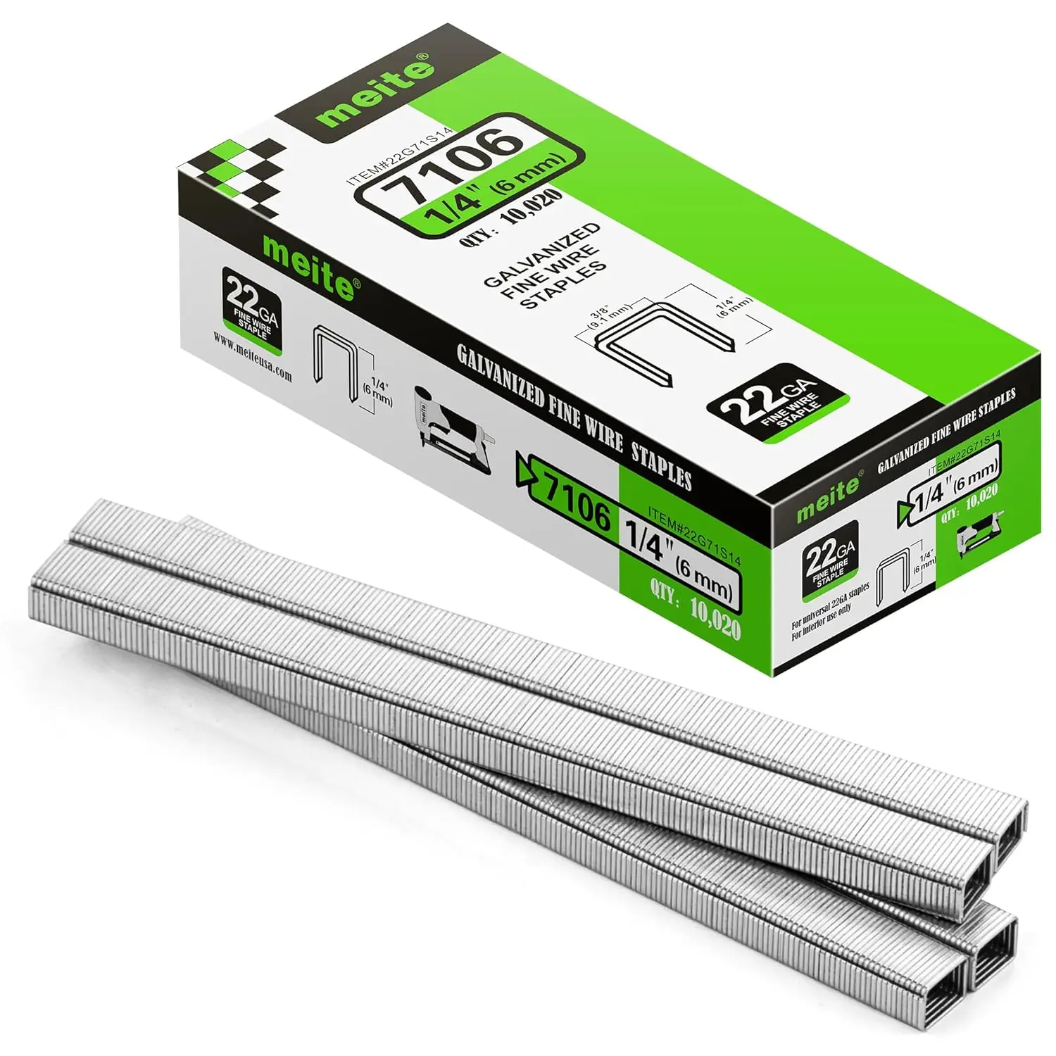 22 Gauge 3/8" Crown Wide 1/4" Leg Galvanized Staples for Upholstery, 10,020 Pcs
22 Gauge 3/8" Crown Wide 1/4" Leg Galvanized Staples for Upholstery, 10,020 Pcs