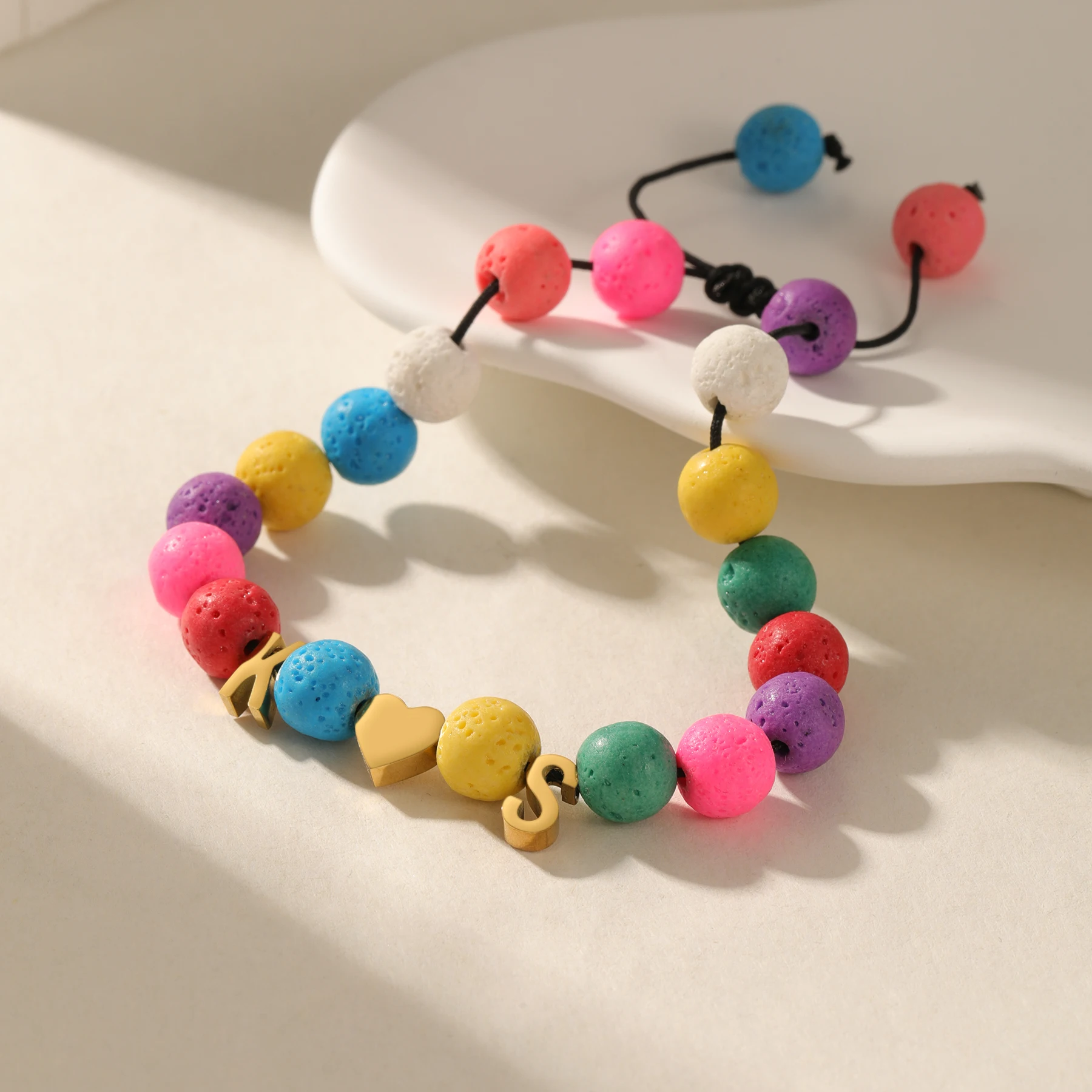 Custom Initial Adjustable Colorful Lava Stone Bracelet Anti Stress Jewelry Summer New Arrival Gifts for Teens Girls
Custom Initial Adjustable Colorful Lava Stone Bracelet Anti Stress Jewelry Summer New Arrival Gifts for Teens Girls