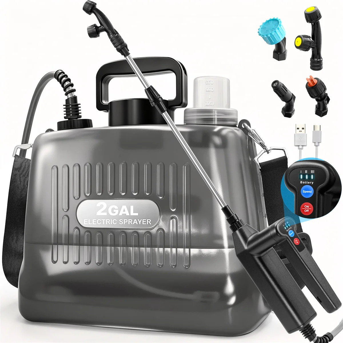 2 Gallon Battery Powered Sprayer, Electric Garden Sprayer with 3 Adjustable Pressure Levels, 4 Nozzles & Extendable Wand
2 Gallon Battery Powered Sprayer, Electric Garden Sprayer with 3 Adjustable Pressure Levels, 4 Nozzles & Extendable Wand