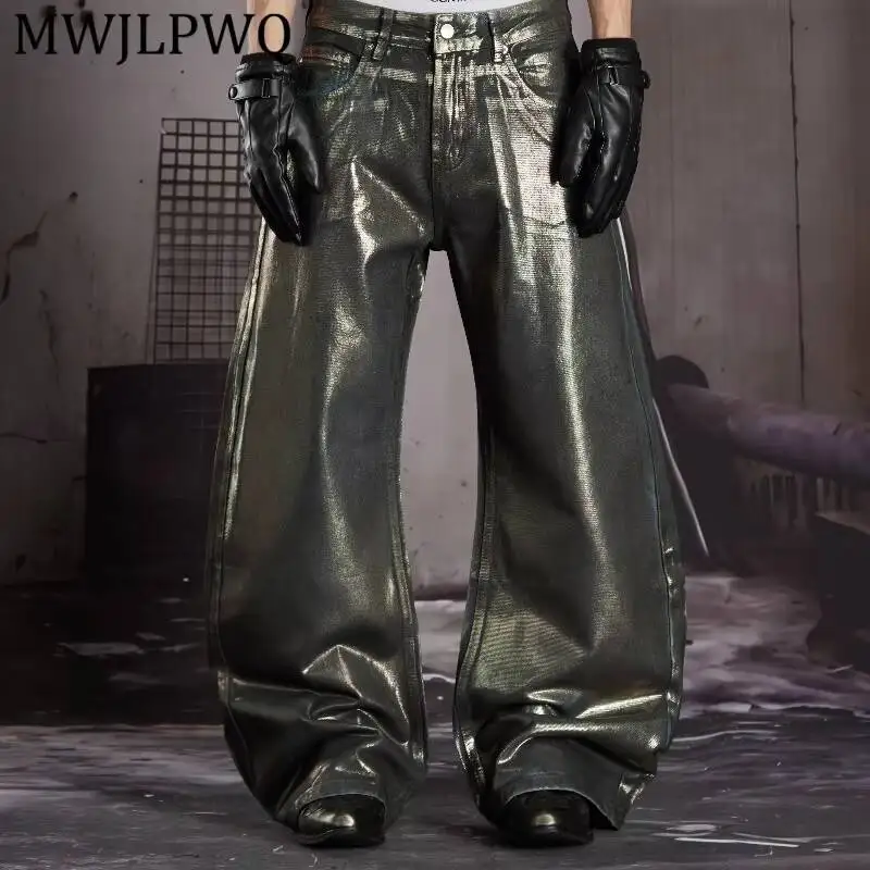 MWJLPWQ Metallic Bronze Gloss Wide Leg Denim Jean Five Pocket High Waist Men Futuristic Street Loose Casual Bottom Outfit 16964
MWJLPWQ Metallic Bronze Gloss Wide Leg Denim Jean Five Pocket High Waist Men Futuristic Street Loose Casual Bottom Outfit 16964