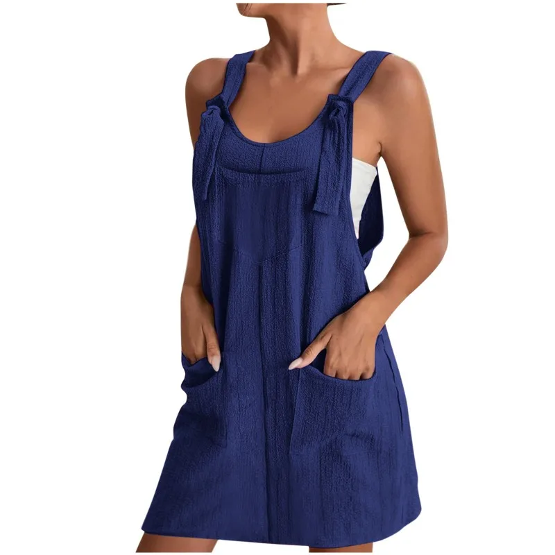 Summer Casual New Lace-up Suspender Dress For Women Solid Color Sleeveless Pockets Fashion Japanese And Korean Leisure Dresses
Summer Casual New Lace-up Suspender Dress For Women Solid Color Sleeveless Pockets Fashion Japanese And Korean Leisure Dresses