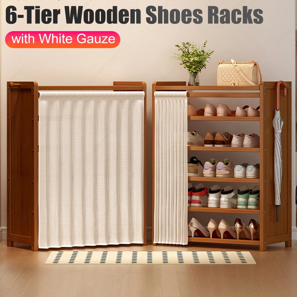 Dustproof 6-Tier Shoe Rack with White Gauze Curtain Wooden Organizer Multilayer Shelves Easy Assembly for Entryway Bedroom Hallw
Dustproof 6-Tier Shoe Rack with White Gauze Curtain Wooden Organizer Multilayer Shelves Easy Assembly for Entryway Bedroom Hallw