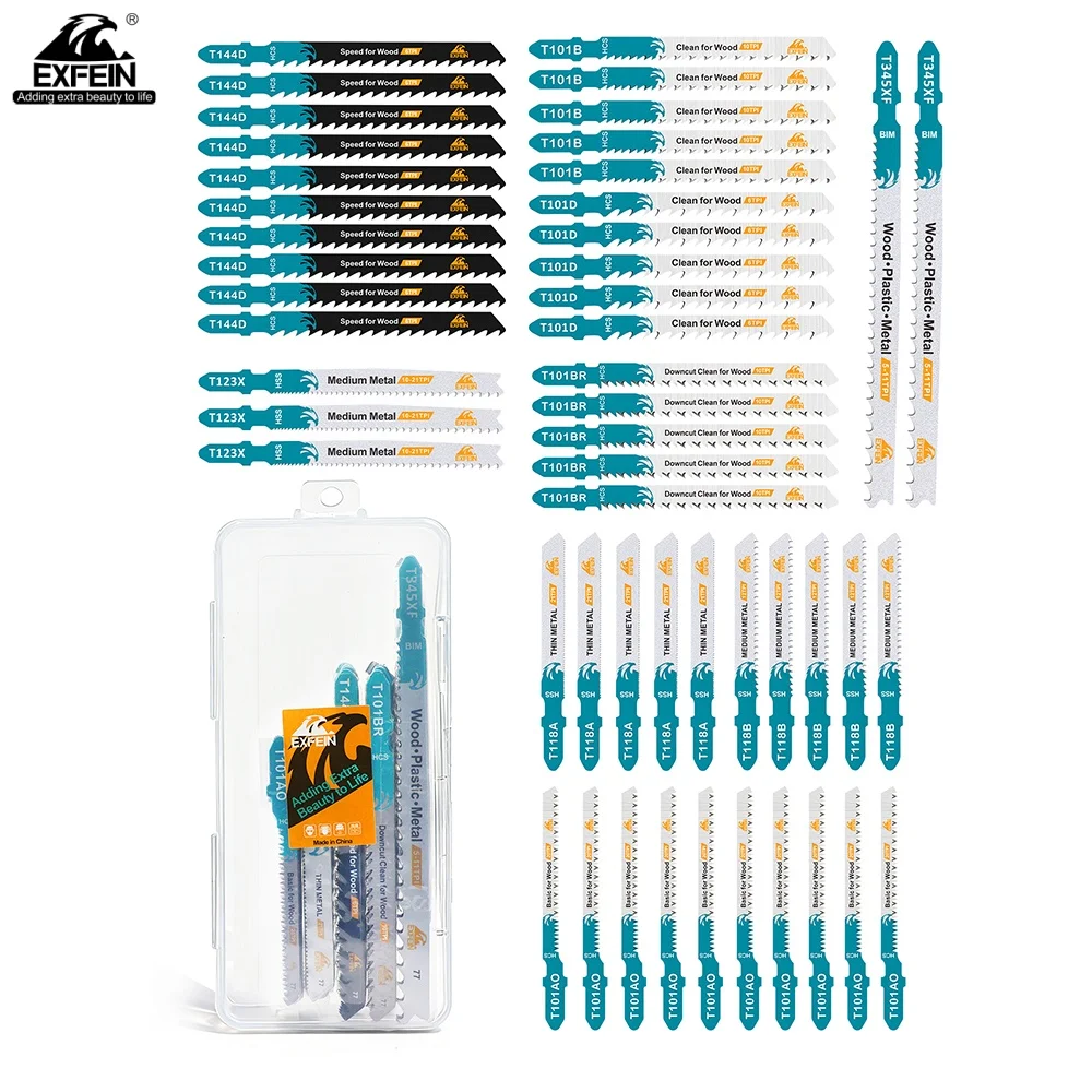 Jigsaw Blades Set 50pcs HSS Assorted T-Shank Replacement Jig Saw Blades for Cutting Wood Plastic and Metal Saw
Jigsaw Blades Set 50pcs HSS Assorted T-Shank Replacement Jig Saw Blades for Cutting Wood Plastic and Metal Saw