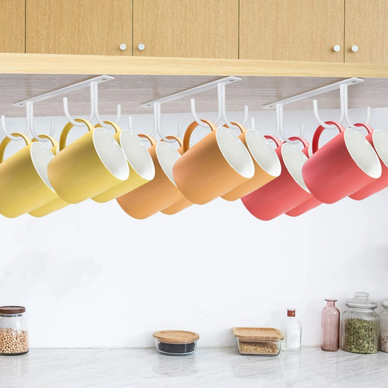 White 4Hooks Cup Holder Cabinet ganizer under Cabinet Hanger Rustproof ganizer for Cups Utensils Kitchen Storage
White 4Hooks Cup Holder Cabinet ganizer under Cabinet Hanger Rustproof ganizer for Cups Utensils Kitchen Storage