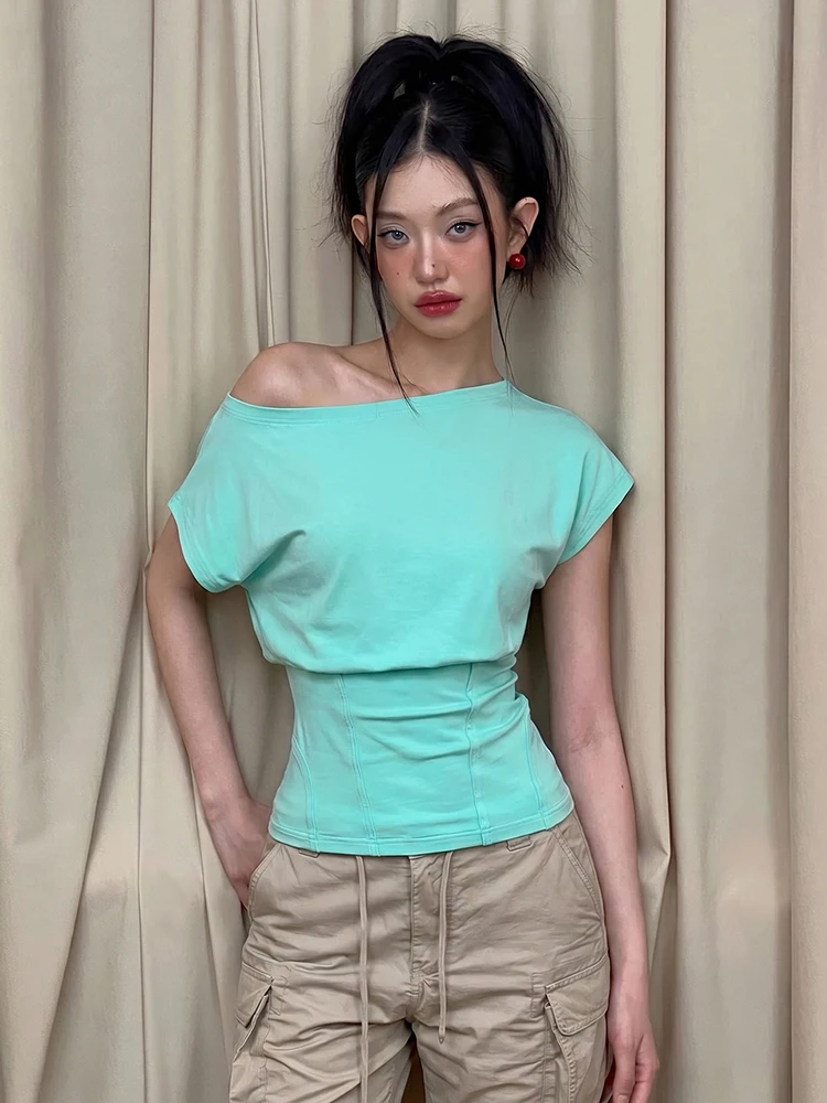 Kliou Casual Fashion T-Shirts Woman Skew Collar Off Shoulder Shape Waist Look Slimmer Summer Street Simple Versatile Style Tees
Kliou Casual Fashion T-Shirts Woman Skew Collar Off Shoulder Shape Waist Look Slimmer Summer Street Simple Versatile Style Tees