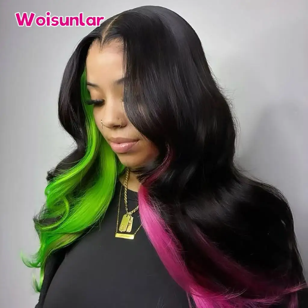 Highlight black and green and pink Front Lace wigs human hair 13x6 Transparent Lace body wave 200% For Women Natural Human Hair
Highlight black and green and pink Front Lace wigs human hair 13x6 Transparent Lace body wave 200% For Women Natural Human Hair
