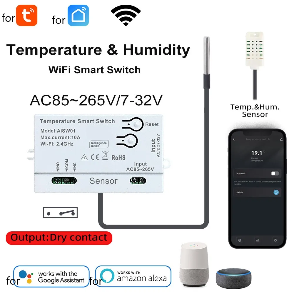 Переключатель температуры и влажности для Tuya Smart WiFi, датчик температуры и влажности, пассивный сухой контакт, переключатель дистанционного управления, голосовое управление
Переключатель температуры и влажности для Tuya Smart WiFi, датчик температуры и влажности, пассивный сухой контакт, переключатель дистанционного управления, голосовое управление