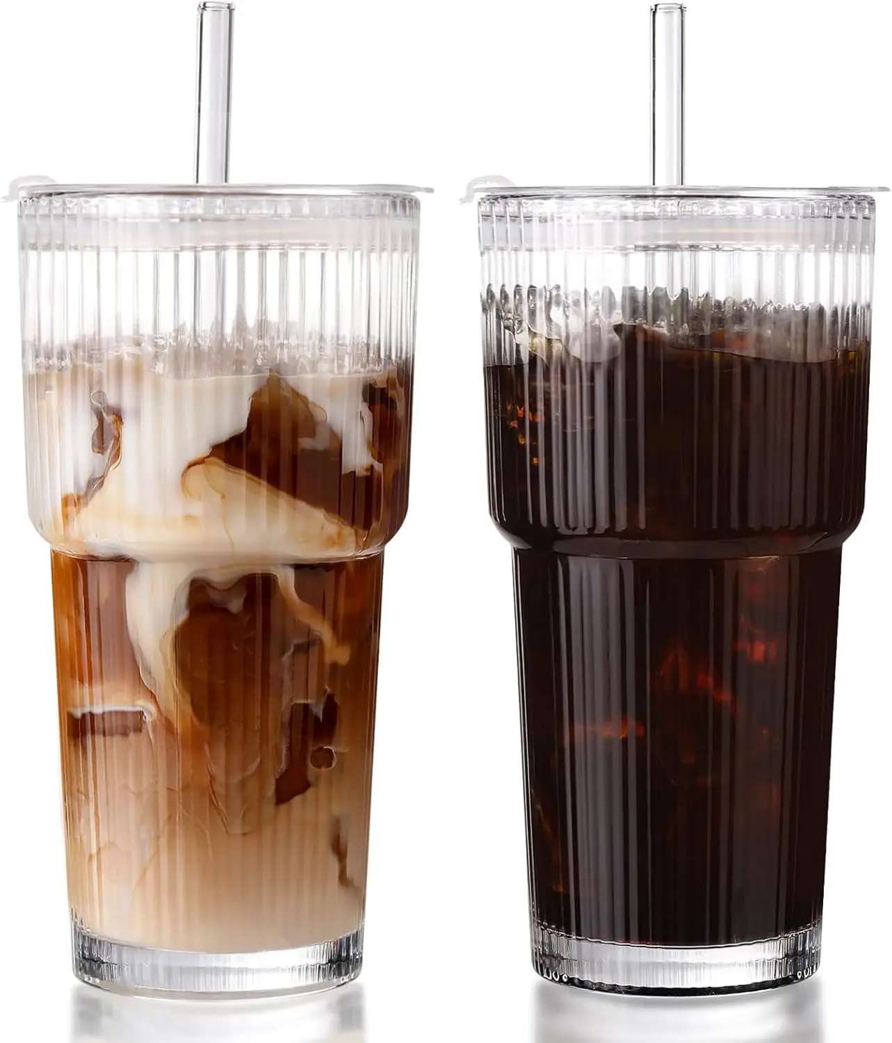 Iced Coffee Cups with Lids 2Pcs: Ribbed Glass Tumbler with Straw and Lid 20oz - Vintage Glass Cups with Lids and Straws - Tumble
Iced Coffee Cups with Lids 2Pcs: Ribbed Glass Tumbler with Straw and Lid 20oz - Vintage Glass Cups with Lids and Straws - Tumble