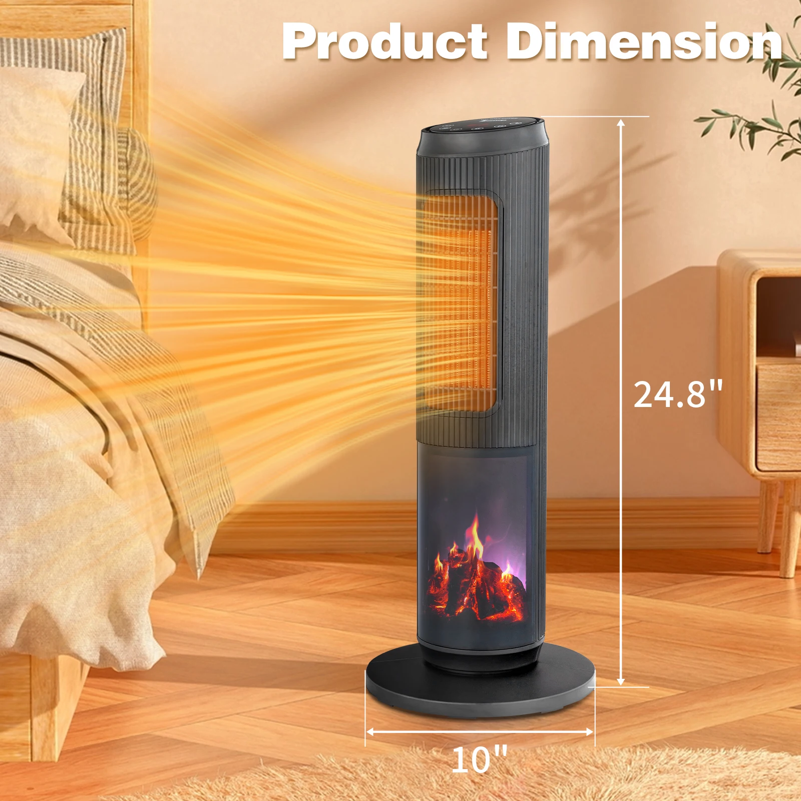 25" Tower Space Heater with 3D Flame, 1500W Portable Electric Heater with Thermostat, 60° Oscillation, Timer, Remote Contro
25" Tower Space Heater with 3D Flame, 1500W Portable Electric Heater with Thermostat, 60° Oscillation, Timer, Remote Contro