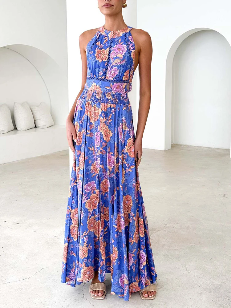 Sexy Backless Hollow Out Long Dress Elegant Halter Sleeveless Split Bohemian Dress 2026 Women Fashion Floral Print Summer Dress
Sexy Backless Hollow Out Long Dress Elegant Halter Sleeveless Split Bohemian Dress 2026 Women Fashion Floral Print Summer Dress