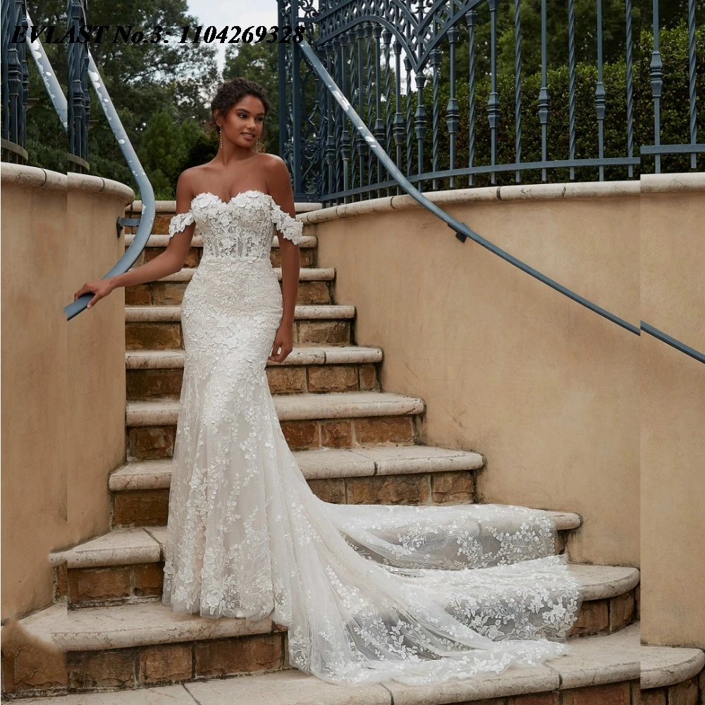 EVLAST Сексуальное элегантное свадебное платье-русалка на заказ, с открытыми плечами, кружевными аппликациями и бисером, модель E3W55
EVLAST Сексуальное элегантное свадебное платье-русалка на заказ, с открытыми плечами, кружевными аппликациями и бисером, модель E3W55