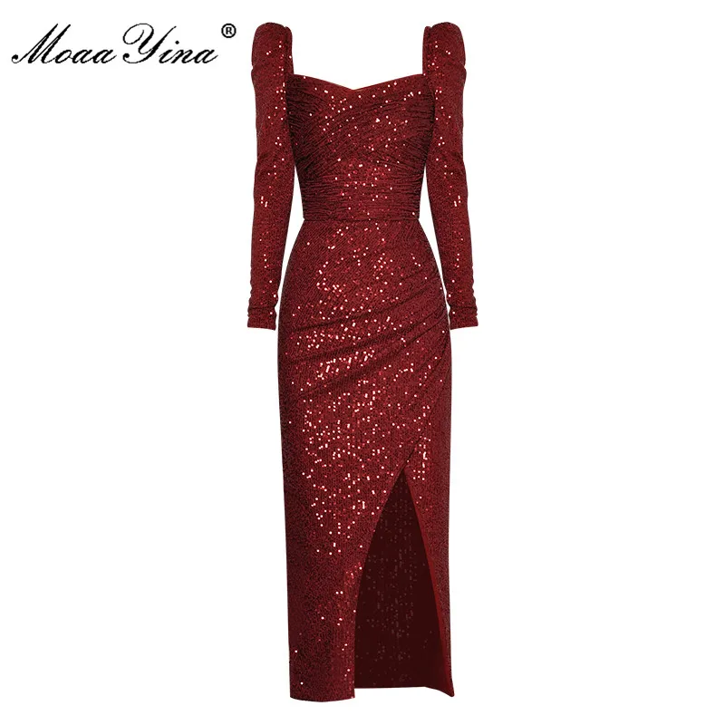 MoaaYina 2023 Spring Runway Sexy Club Party Dress Square Collar Long sleeve Split Sexy Red Backless Sequins Dresses
MoaaYina 2023 Spring Runway Sexy Club Party Dress Square Collar Long sleeve Split Sexy Red Backless Sequins Dresses