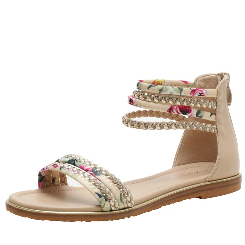 Flat Roman sandals, fashionable casual sandals for vacation and travel, floral fabric beach shoes
Flat Roman sandals, fashionable casual sandals for vacation and travel, floral fabric beach shoes