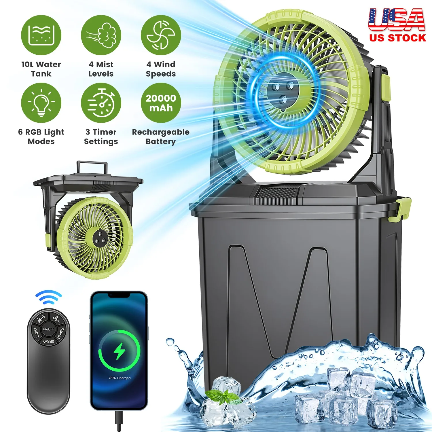 5-in-1 Portable Misting Fan 20000mAh Rechargeable Camping Fan 10L Bucket Outdoor Evaporative Air Cooler Humidifier Emergency Power Bank RGB Light Quiet Patio Fan US Stock Fast Shipping
5-in-1 Portable Misting Fan 20000mAh Rechargeable Camping Fan 10L Bucket Outdoor Evaporative Air Cooler Humidifier Emergency Power Bank RGB Light Quiet Patio Fan US Stock Fast Shipping