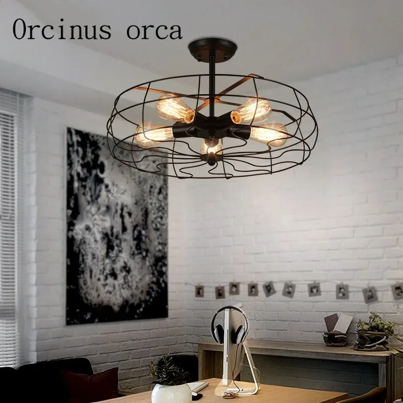 American style industrial wind retro chandelier dining room living room bedroom balcony creative iron circular fan ceiling lamp
American style industrial wind retro chandelier dining room living room bedroom balcony creative iron circular fan ceiling lamp