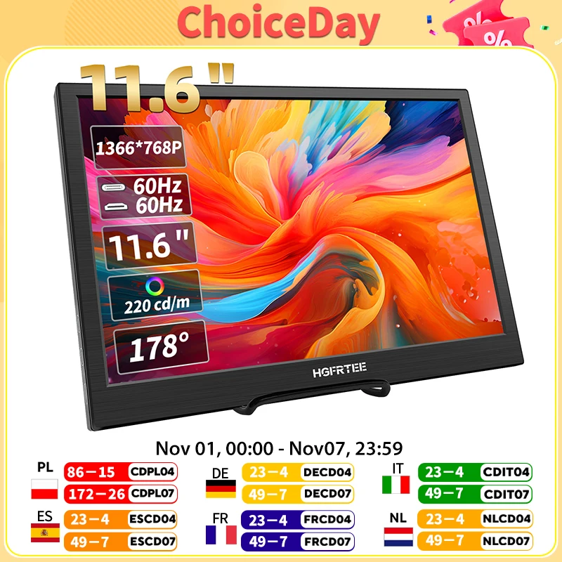 HGFRTEE 11.6inch Portable Monitor Gaming Extended Monitor HDMI-Compatible Laptop second screen For Switch/PS4/Raspberry Pi
HGFRTEE 11.6inch Portable Monitor Gaming Extended Monitor HDMI-Compatible Laptop second screen For Switch/PS4/Raspberry Pi